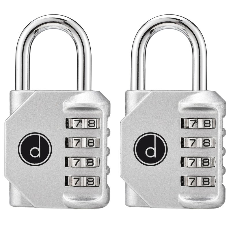 desired tools 4 Digit Combination Locks 2 Pack - Weatherproof Padlock with Code - Combination Lock for Locker, Gym, Outdoor Gate, Storage Shed, Fence Gate & Bike Lock - Keyless, Easy to Set, Reset - New Silver - Image 1